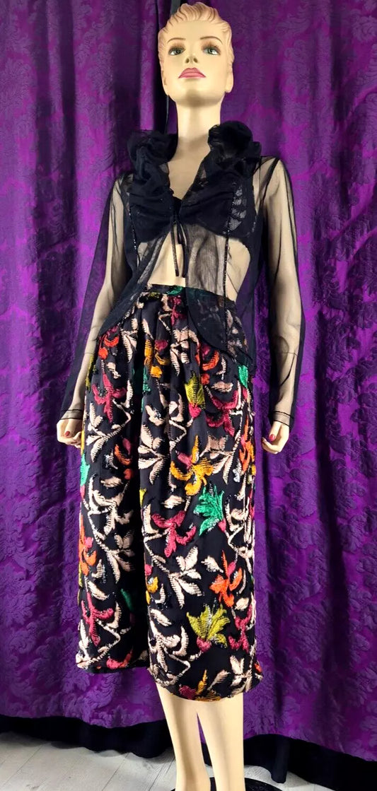Vintage Ingrid Muhlhofer Silk Velvet Devorré Autumn Leaf Motif Skirt