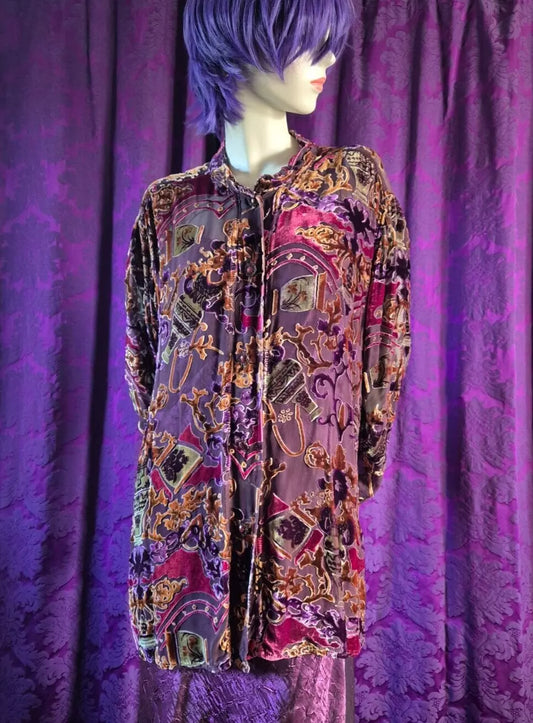 URU Kristine St Rrik Silk Velvet Devorré Tunic Blouse