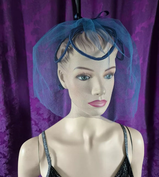 Vintage 1960s Blue Tulle & Bows Fascinator Headpiece